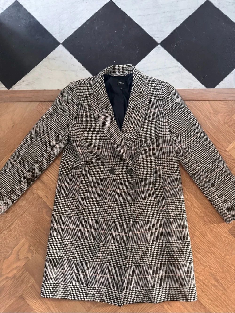 J. Crew Glen Plaid Double-Breasted Trench Coat - Black/Tan